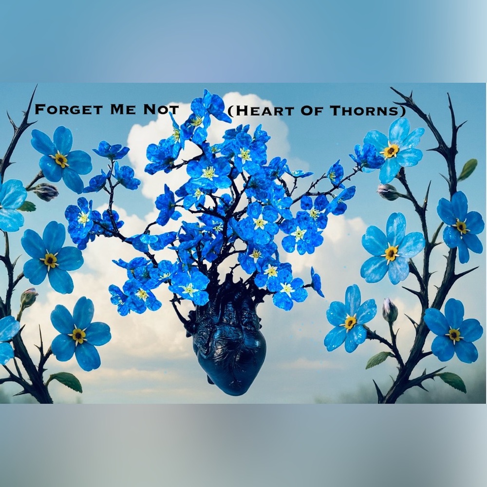 Hand Crafted Forget Me Not (Heart of Thorns) Mixed Media Surreal Sculpture Art